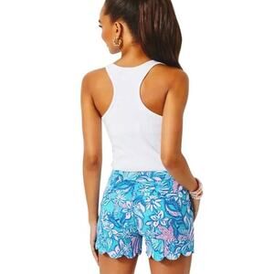 Lilly Pulitzer Women 2 Buttercup Knit Shorts Sound The Sirens Blue, White Flower